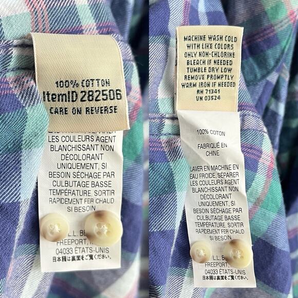 L.L. Bean windowpane plaid shirt 100% cotton, size XL, long sleeve patch pockets - Picture 6 of 6